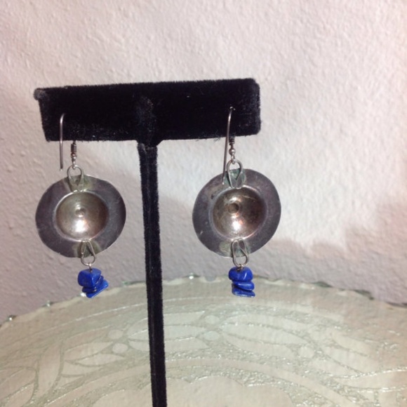 Vintage 925 lapis BOOBS earrings BOOBIES handmade - Picture 3 of 4